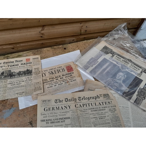 206 - Box of assorted newspapers and supplements from the mid 19th century onwards, including key historic... 