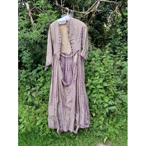 211 - Victorian silk ladies floral print dress in need of restoration