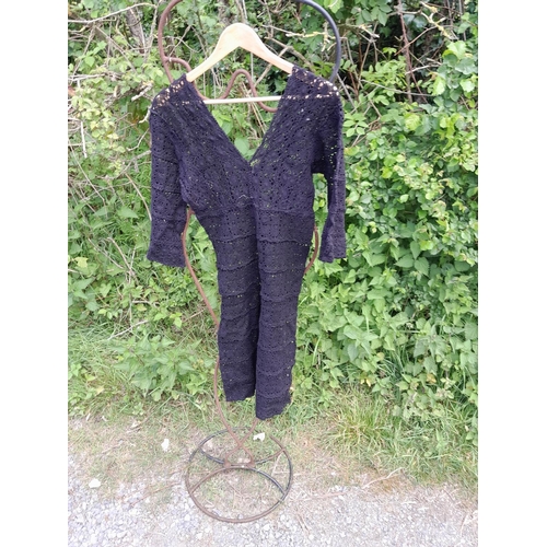 215 - Vintage black crochet work dress