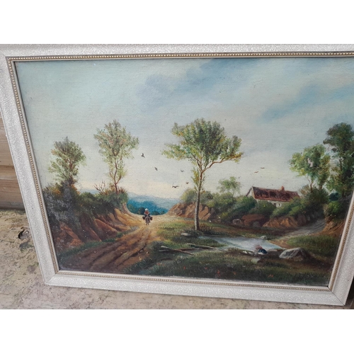 266 - 2 x prints , oil on board Evening scene & early 20th century oil on board English Country Landscape