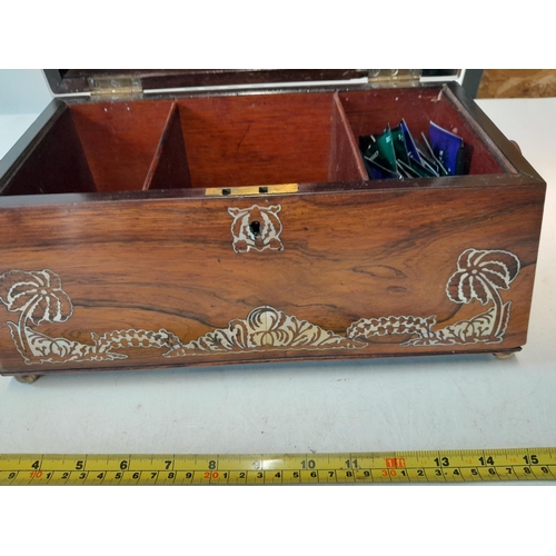 277 - Early Victorian rosewood sarcophagus shaped tea caddy with mother of pearl inlay, light veneer lift ... 