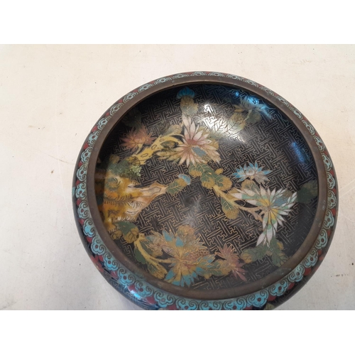 292 - 19th century Chinese cloisonne dish in good order with four character mark underneath