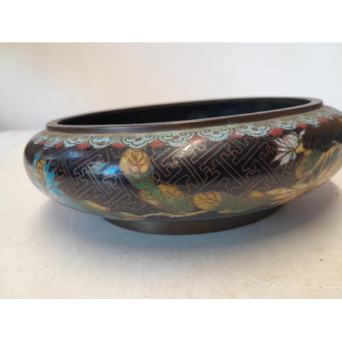 292 - 19th century Chinese cloisonne dish in good order with four character mark underneath