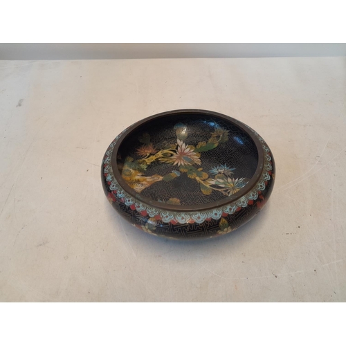 292 - 19th century Chinese cloisonne dish in good order with four character mark underneath