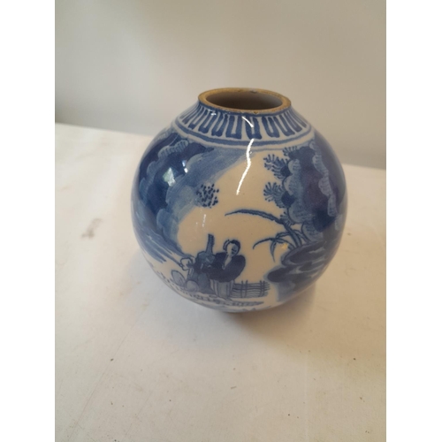 302 - Late 17th / early 18the century Dutch Delft blue and white vase in the Chinese manner, cut down