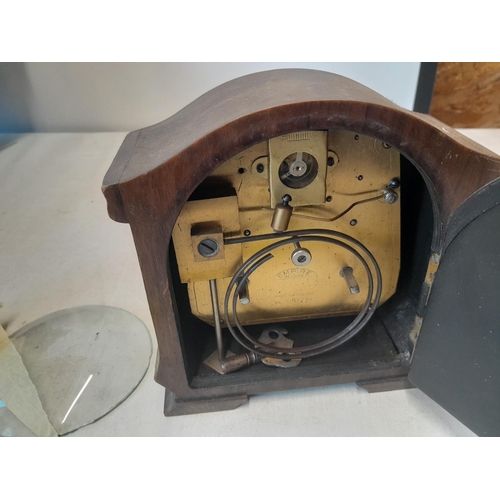 144 - Vintage walnut cased mantle clock for restoration