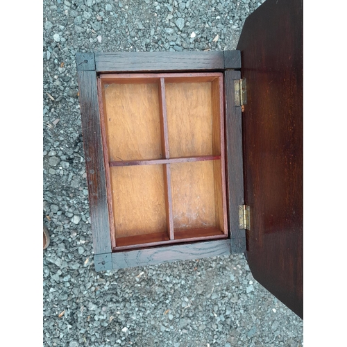 1 - Vintage stained oak sewing box / table  with hinged lid