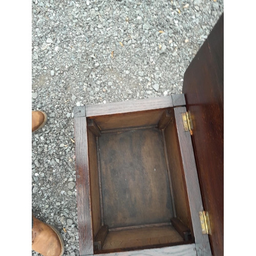 1 - Vintage stained oak sewing box / table  with hinged lid