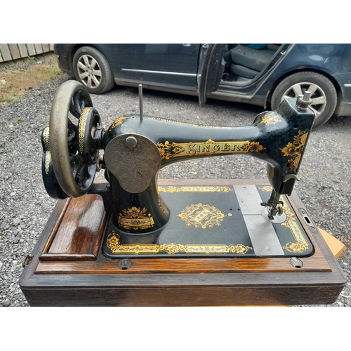 2 - Victorian Singer hand crank sewing machine in case