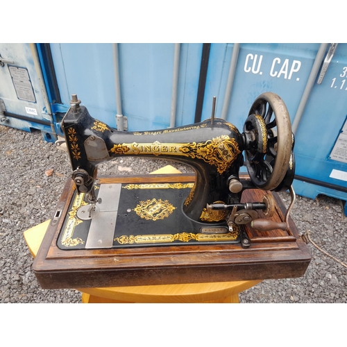 2 - Victorian Singer hand crank sewing machine in case