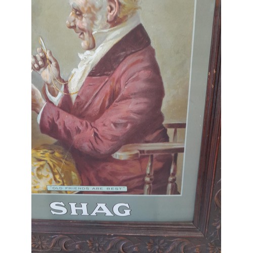 9 - Early 20th century advertising sign on cardboard : Uncle Toby Shag in carved mahogany frame sign 50 ... 