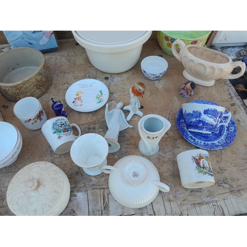 31 - Assorted decorative china : Victorian blue and white cheese cover, Royal Worcester & Grafton Burslem... 