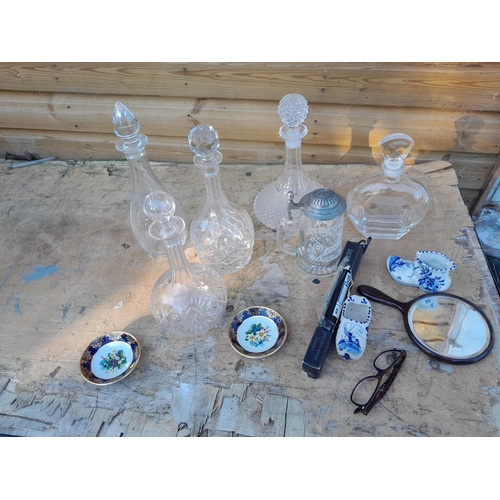 33 - Assorted glassware : cut glass decanters, stein etc, not spectacles