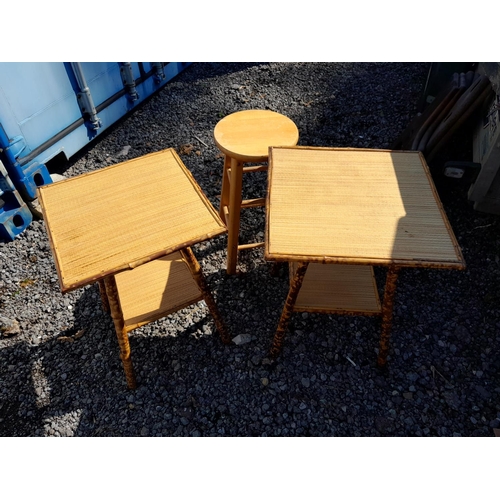 10 - 2 x vintage bamboo tables 50 cms x 50 cms x 65 cms high and modern kitchen stool