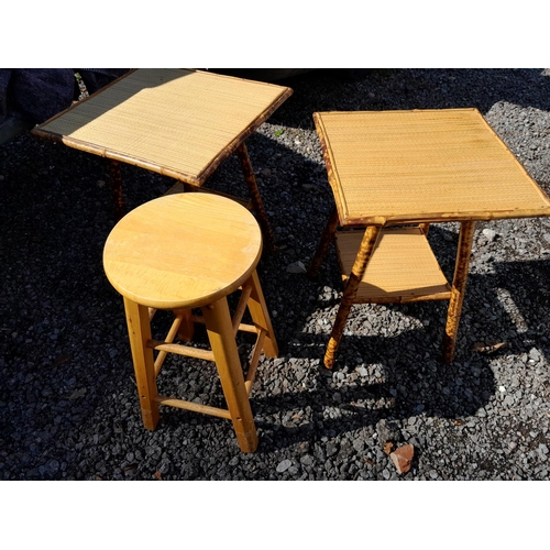 10 - 2 x vintage bamboo tables 50 cms x 50 cms x 65 cms high and modern kitchen stool