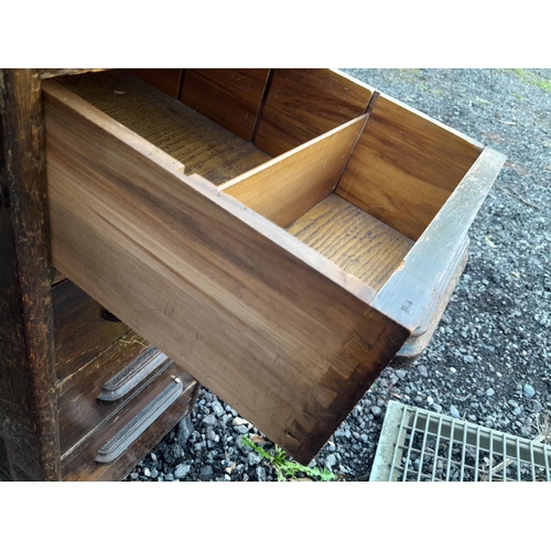 11 - Early 20th century oak single pedestal tabour top desk with fitted interior with key, single piece