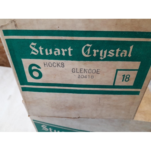 39 - Boxed Stuart Crystal glasses, barely if used and other decorative china, Shelly lamp with hairlines