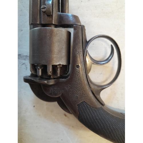 46 - 19th century revolving percussion cap pistol with hexagonal barrel, walnut stock