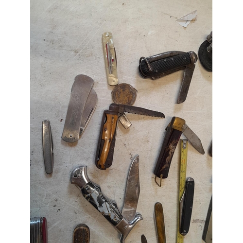 50 - Collection of vintage and modern folding penknives, some spares and repairs, condition varies