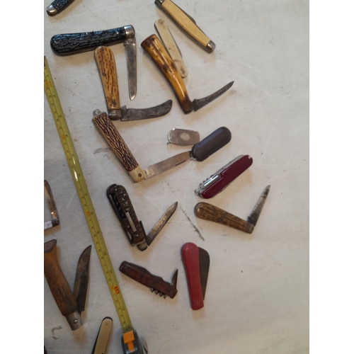 51 - Collection of vintage and modern folding penknives, some spares and repairs, condition varies