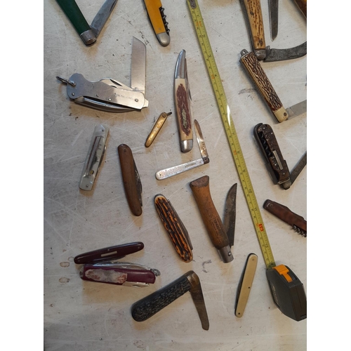51 - Collection of vintage and modern folding penknives, some spares and repairs, condition varies