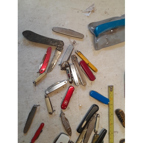 52 - Collection of vintage and modern folding penknives, some spares and repairs, condition varies