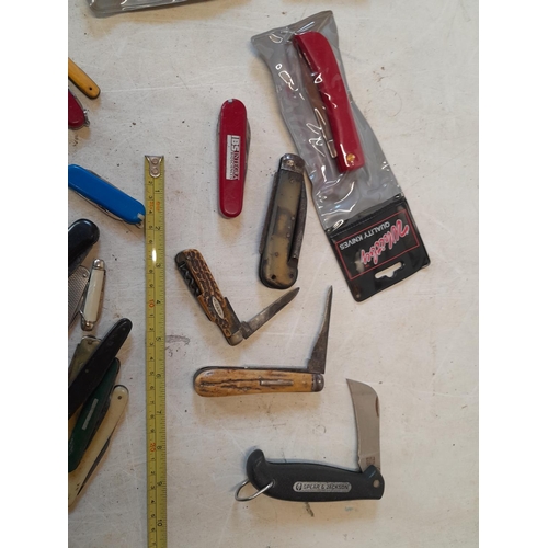 52 - Collection of vintage and modern folding penknives, some spares and repairs, condition varies