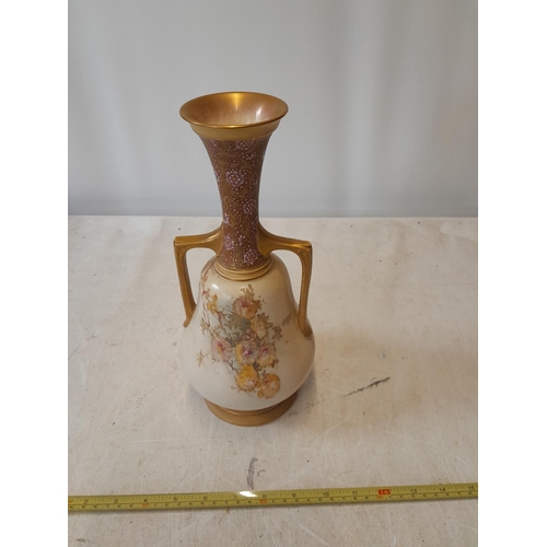 66 - Early 20th century Doulton gilded two handled vase in good order, little gild wear