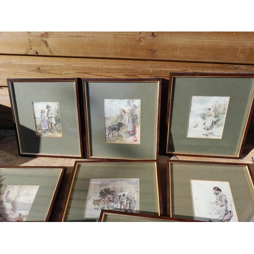 304 - Collection of Birket Foster prints & Caldecott cartoon prints