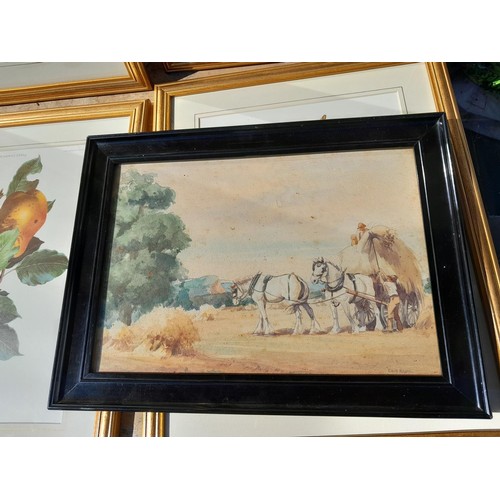 305 - Various 20th century prints, Watercolour by Cecil Elgee & hand painted mirror