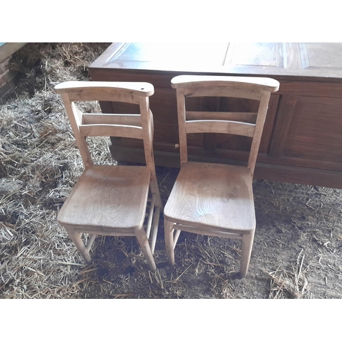 308 - Furniture : pair of church chairs, note woodworm, cupboard, oak single drawer side table