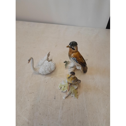 339 - Lladro swan,  Royal Worcester matt glaze Fledgling tit, &  Karl Ens Volkstedt Porcelain Jay (7098)