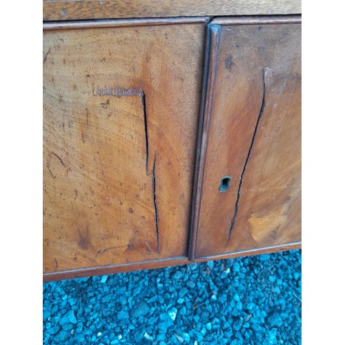 348 - Georgian mahogany shelves with cupboard under, note splitting