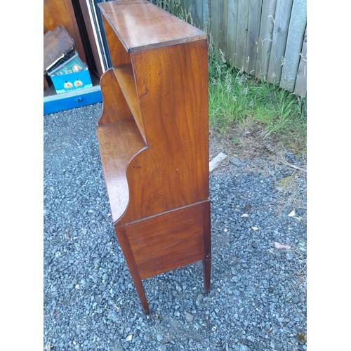 348 - Georgian mahogany shelves with cupboard under, note splitting