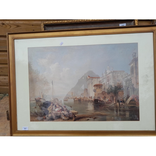 388 - Venetian Landscape by  John Connell Ogle (1813-1877) signed and dated 1859, note foxing and restorat... 