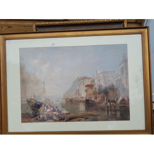 388 - Venetian Landscape by  John Connell Ogle (1813-1877) signed and dated 1859, note foxing and restorat... 