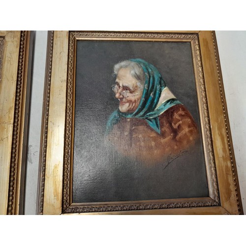 418 - Pair of late 19th century well executed signed Continental School,  oils on canvas, portraits of old... 