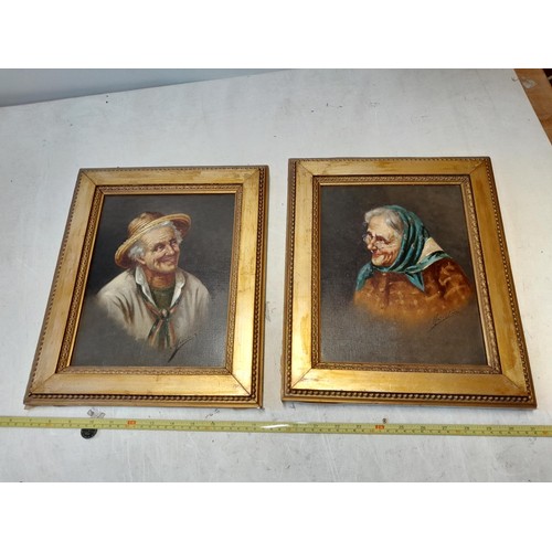 418 - Pair of late 19th century well executed signed Continental School,  oils on canvas, portraits of old... 