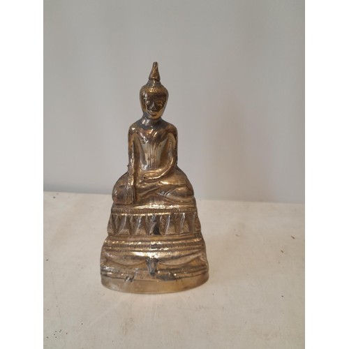 420 - 19th century Thai silver covered Buddha in Bhumisparsha mudra , note polishing and missing areas of ... 