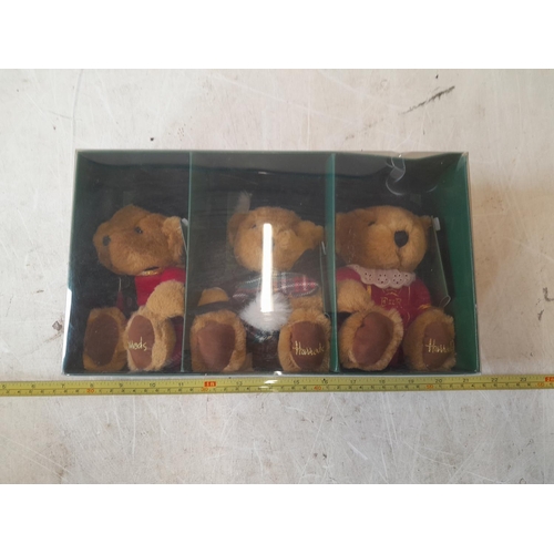 83 - Boxed set of small set of three Harrods teddy bears