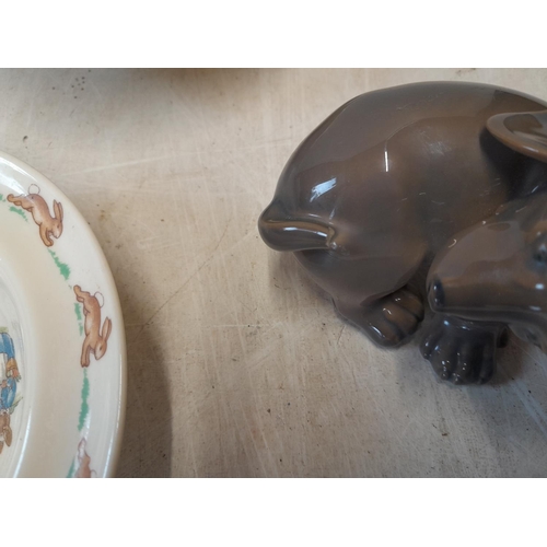 88 - Damaged Copenhagen dachshund & Royal Doulton Bunnykins ware