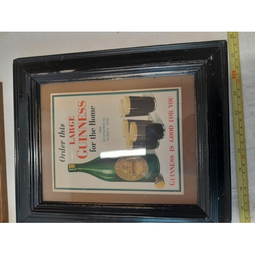 90 - 3 x vintage Guinness advertising paper signs mounted in frames
