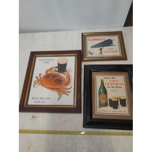 90 - 3 x vintage Guinness advertising paper signs mounted in frames