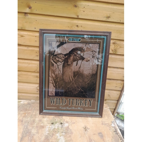 91 - Vintage Wild Turkey Whiskey advertising print on glass in frame 60 cms x 45 cms