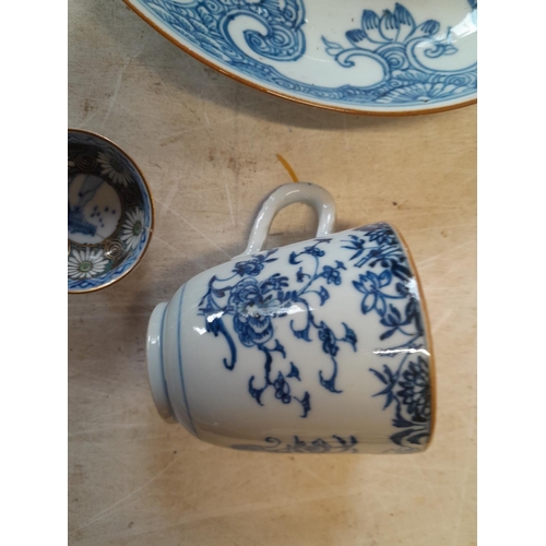 99 - Various pieces of Chinese 19th century blue and white export ware some with damages & Japanese Imari... 