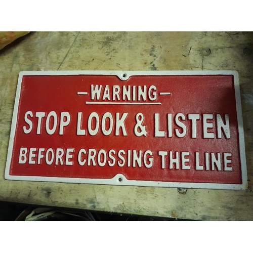 110 - Cast iron advertising sign : Stop Look Listen