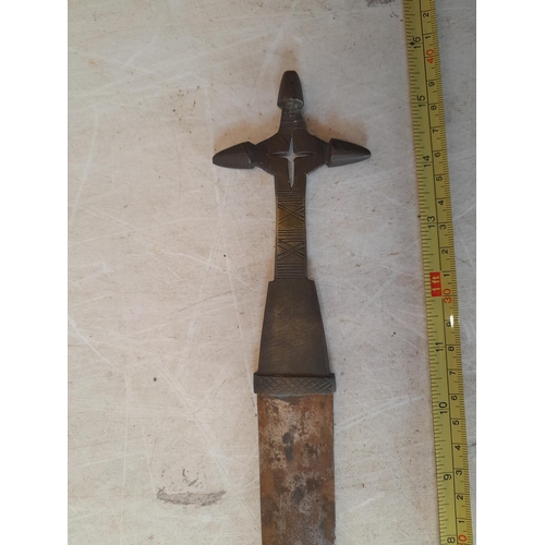 141 - Early 20th century East African dagger with brass cross handle, Coptic Church interest
