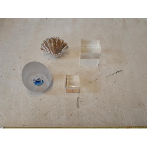 154 - 4 x modern glass paperweights including Sands of Devon scallop weight