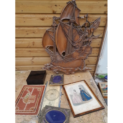 166 - Resin boat plaque, hand bag, , print and photograph frames