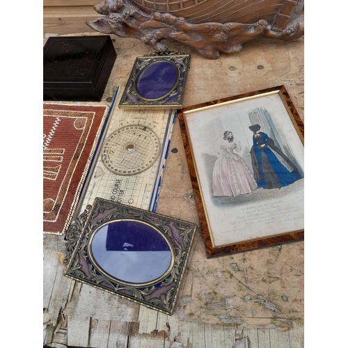 166 - Resin boat plaque, hand bag, , print and photograph frames